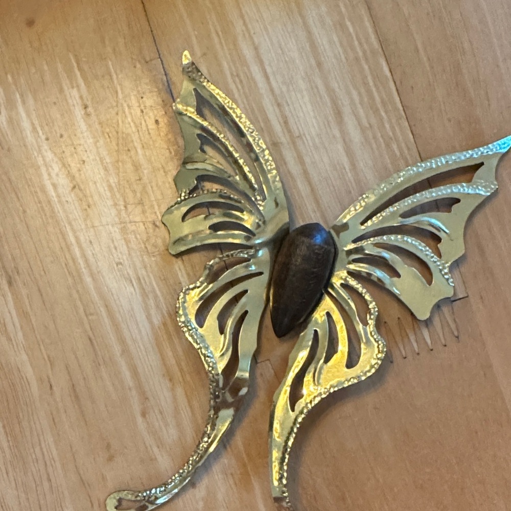 Vintage Gold Butterfly with wood body MCM Hollywood Regency